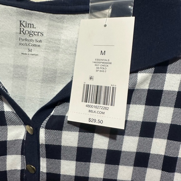 Kim Roger's women's medium collared plaid checked navy perfectly soft tee shirt - Picture 4 of 5